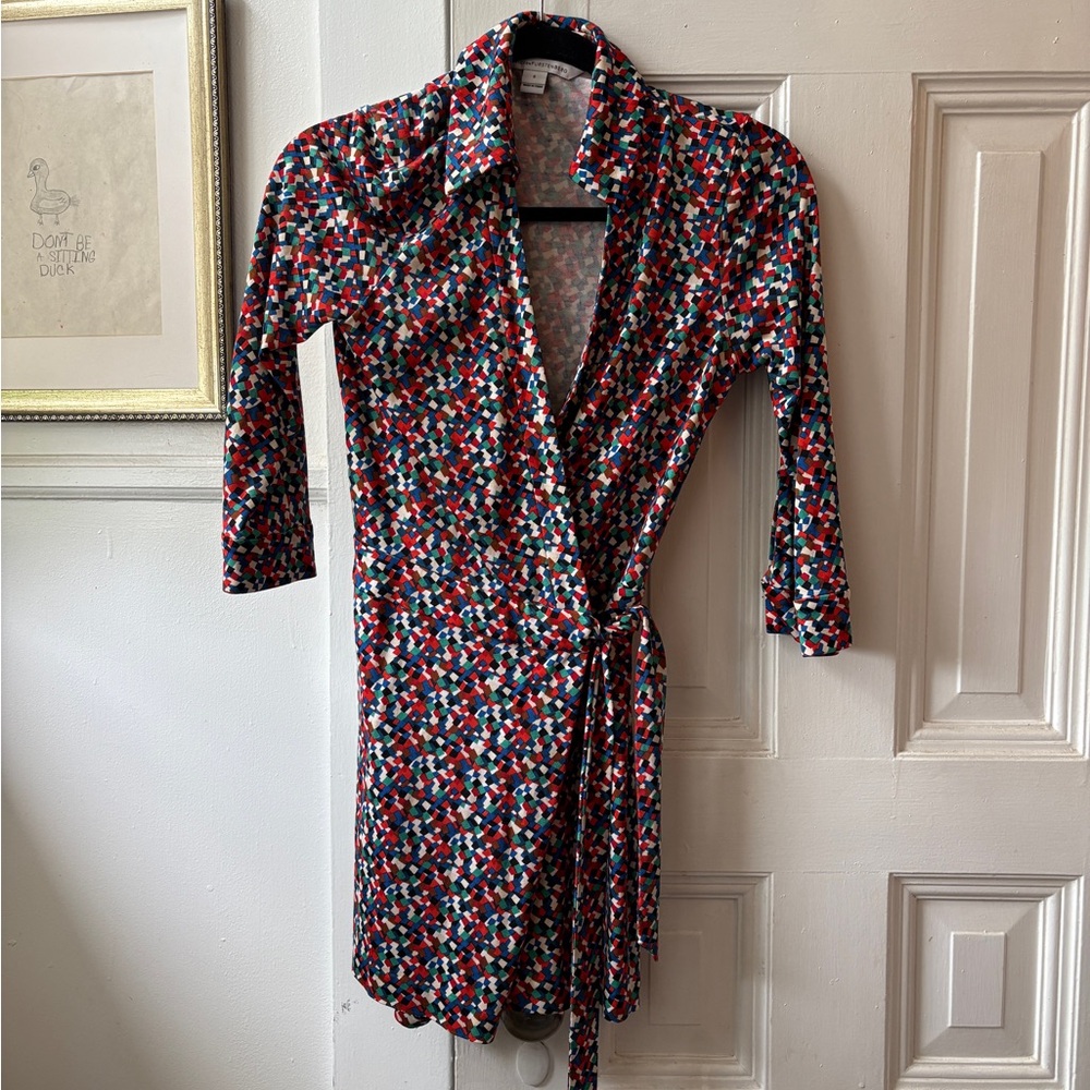 Diane Von Furstenberg Multicolor Geometric Wrap Dress